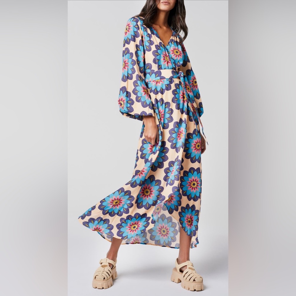 NWT - Smythe Hostess Print Long Sleeve High/Low Maxi Dress